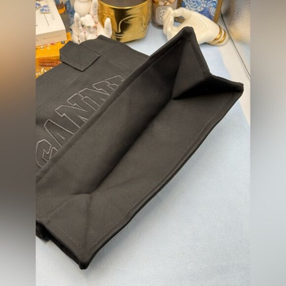 🆕 GANNI 🧿 NWOT Large Easy Shopper Tote Bag, Black Canvas & Black Embroidery - Picture 10 of 10